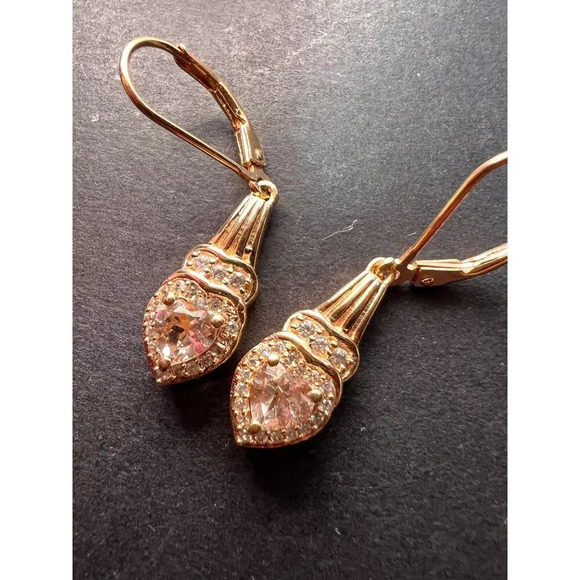 Morganite and Zircon rose gold over sterling silver lever back earrings - Picture 1 of 11